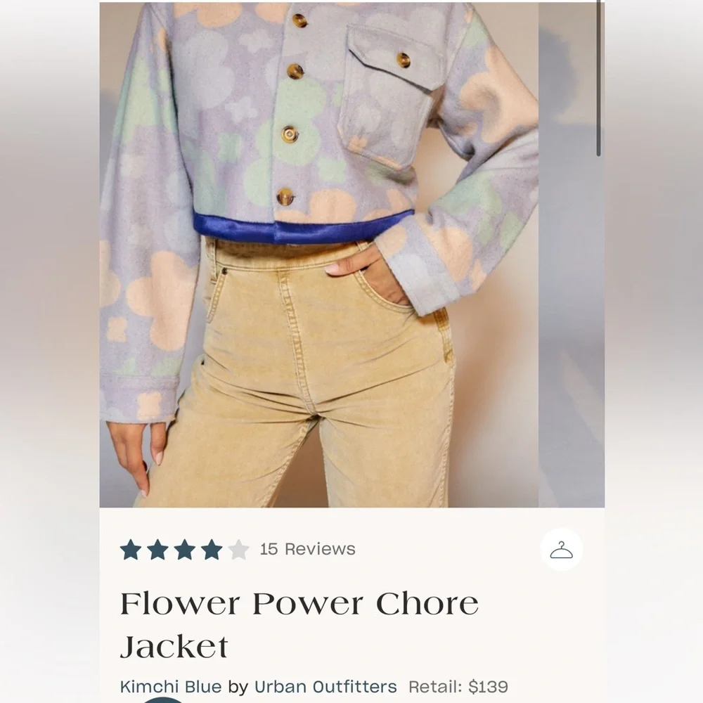Kimchi Blue Urban Outfitters Floral Shacket jacket crop blue purple green pocket - Picture 3 of 6